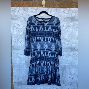 Ralph Lauren Jeans Co Women's Blue Aztec Southwestern Swing Midi Dress Size L